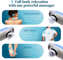 Load image into Gallery viewer, TheraFlow Handheld Deep Tissue Percussion Massager. Muscles, Back, Body, Neck, Foot, Shoulder, Scalp, Head. Trigger Point Pain Relief, Relaxation. Attachments for Acupoint, Shiatsu, Kneading. Gift
