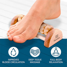 Load image into Gallery viewer, TheraFlow Foot Massager Roller - Relieve Foot Arch Pain, Plantar Fasciitis, Muscle Aches, Soreness. Stimulates Myofascial Release for Relaxation. Soothes Foot Tension/ Tightness. Reflexology Tool
