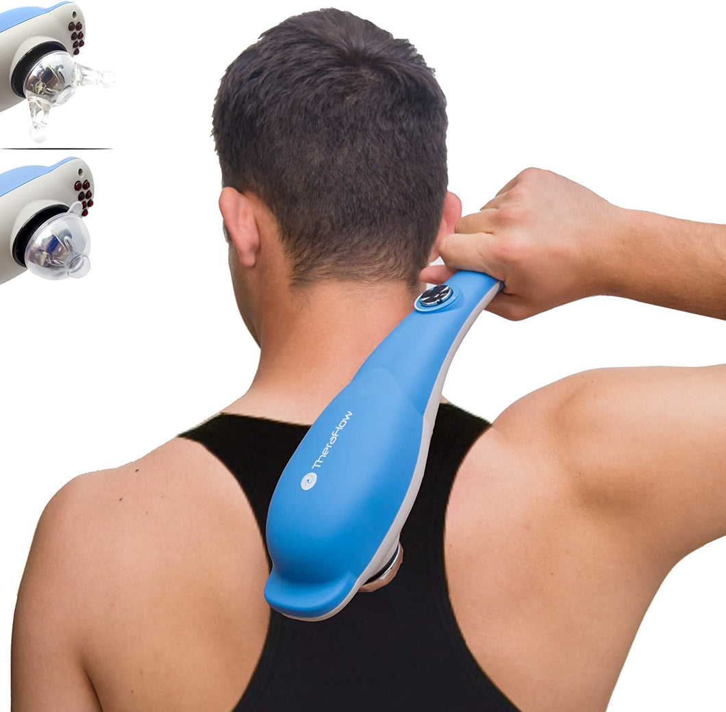 TheraFlow Handheld Deep Tissue Percussion Massager. Muscles, Back, Body, Neck, Foot, Shoulder, Scalp, Head. Trigger Point Pain Relief, Relaxation. Attachments for Acupoint, Shiatsu, Kneading. Gift